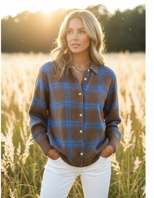 Liz™ – Chemise douce à motif à carreaux, en matériau doux de hoodie