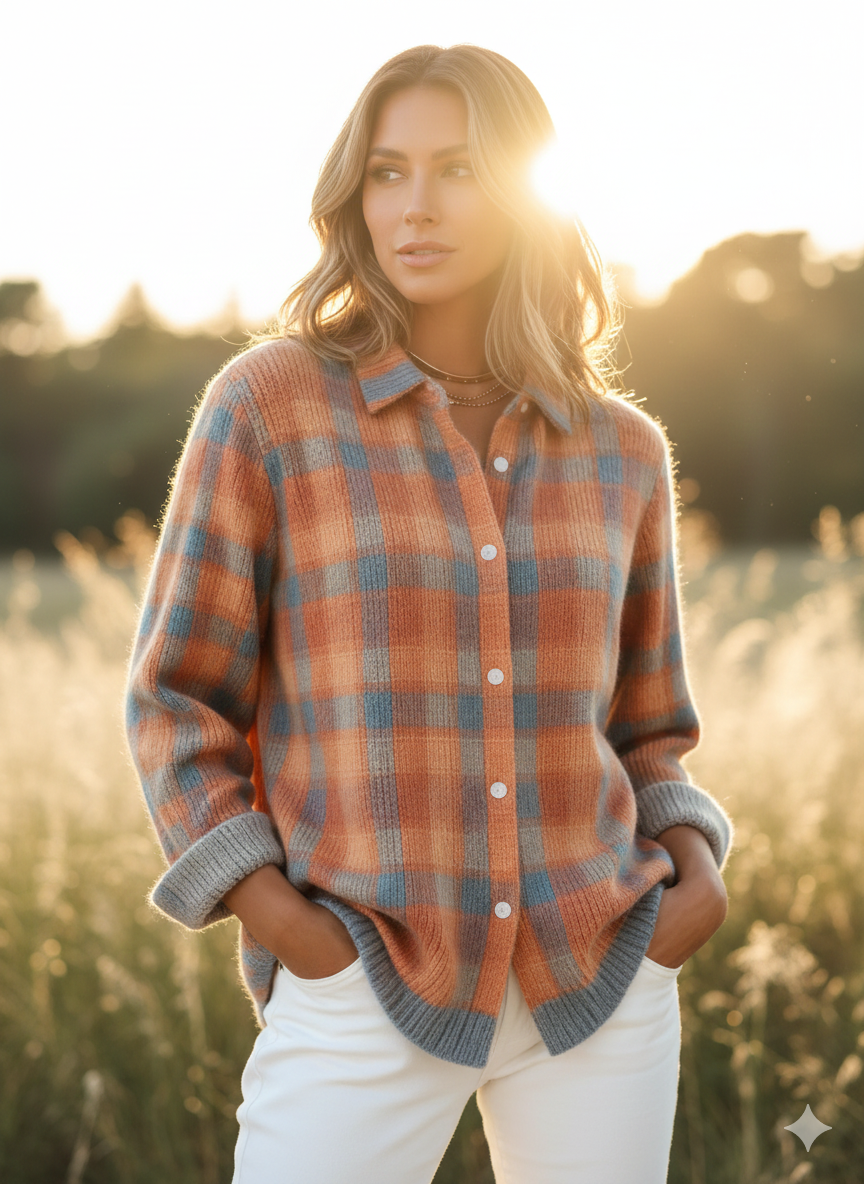 Sofia™ – Chemisier à carreaux en matière de hoodie chaude et douce