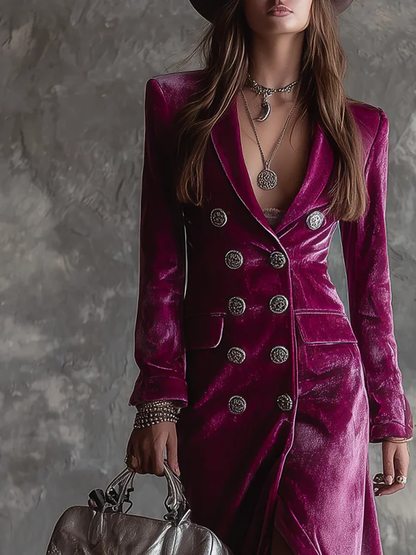 Vivienne | Robe blazer en velours de luxe avec boutons