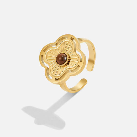 Bague en fleur porte-bonheur œil de tigre